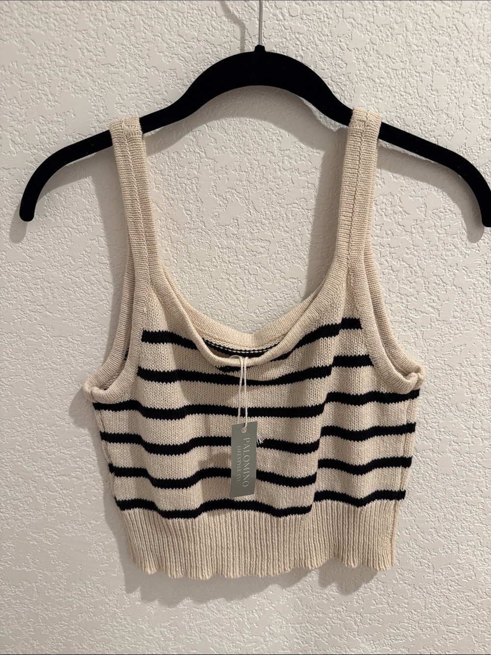 By Together Cream and Black Striped Knit Cropped Tank